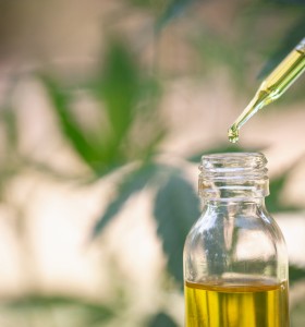 glass bottle and dropper containing CBD oil