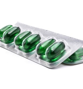 Green dextromethorphan capsules in a blister pack