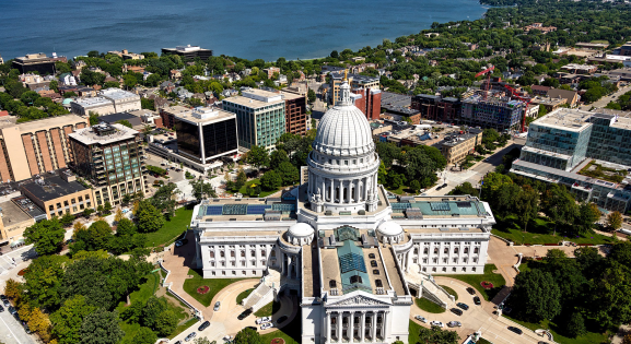 view of Wisconsin capitol building from above